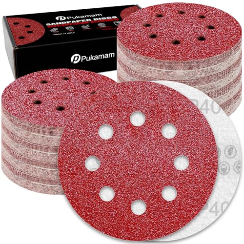 120 Pcs 5 inch Sanding Discs 40 Grit 8 Hole Hook and Loop (120 Count)