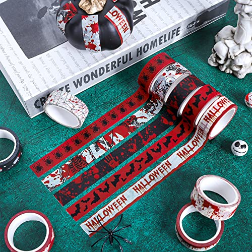 12 Rolls Halloween Bloody Washi Tapes Blood Spatter Spooky Bloodstain Skull Ghost Masking Tapes 15mm Scary Bloody Washi Tape Set for Scrapbook Journal DIY Craft Gift Wrapping (12 Count)