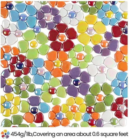 Youway Style Flower Mosaic Tiles for Crafts Bulk,1LB Iridescent Mosaic Tiles Supplies, Petal Mosaic Pieces for Garden Decoration,DIY Glass Mosaic Crafts
