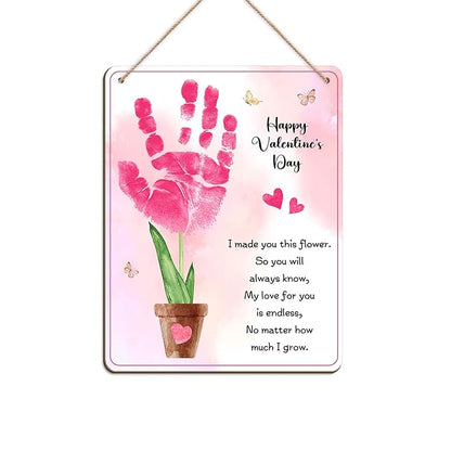 DIY Baby's First Valentine's Day Pink Flower Handprint Hanging Sign, Kids First Valentine Handprint Art Craft Keepsake Gifts for New Mom Dad, My 1st Valentine Crafts, Baby Milestone Announcement Props
