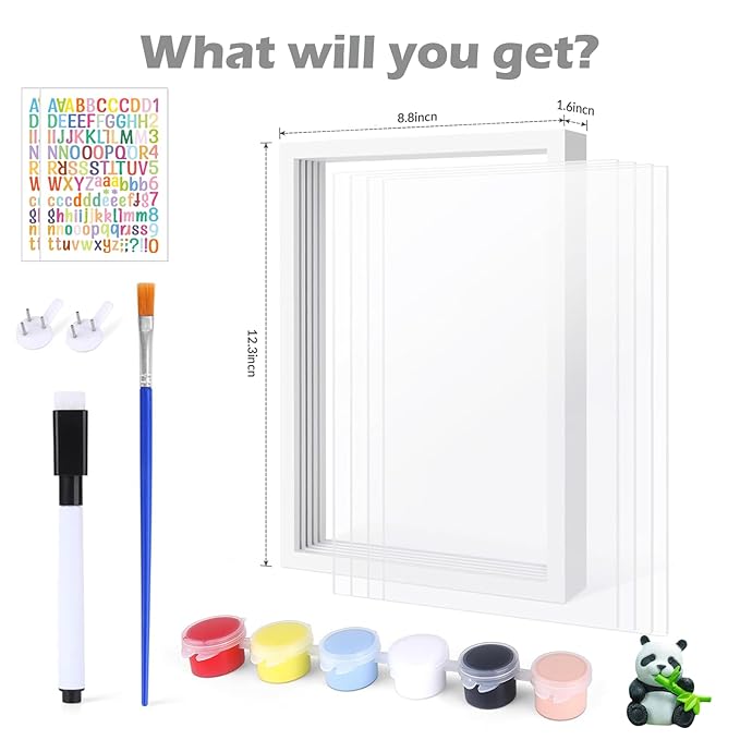 Family Handprint Kit DIY Craft Keepsake Wooden Frame Non Toxic Paints Transparent Sheets Perfect for Handprints Prints and Footprints Endless Present Set for New Parents and Family Memories (White)