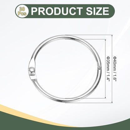 PATIKIL 1.4" x 1.6" Loose Leaf Binder Rings, 30 Pcs Metal Book Rings Nickel Keychain Ring for Paper Index Cards Flash Card Notebook Rings Office Home Book Binder, Silver Tone