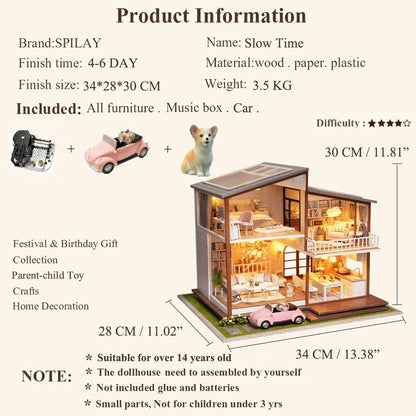 Spilay DIY Dollhouse Miniature with Wooden Furniture,DIY Dollhouse Kit Large Villa Model with LED Light & Music Box,1:24 Scale Creative Room Gift for Adult Teenager