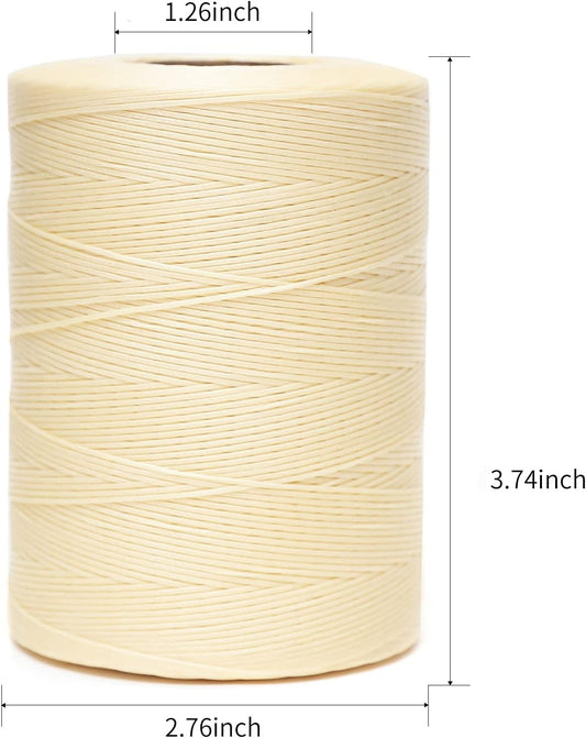 Waxed Thread,852Yards 150D 0.8mm Flat Polyester Wax Thread for Hand Sewing Leather Craft DIY Projects Shoes Repair Book Binding(Beige)
