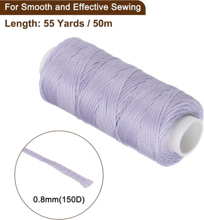 uxcell Leather Sewing Waxed Thread, 55 Yards / 50m 0.8mm 150D Flat Polyester All-Purpose Threads for Leather Crafts, Bookbinding, Lilac