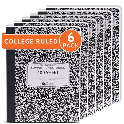 6 Pack EPI College Ruled Composition Notebook Black (6 Count)