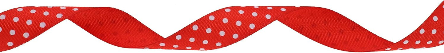 Polka Dot Grosgrain Ribbon 25 Yard Each Roll 100% Polyester (5/8", Red) - Crafty Corner
