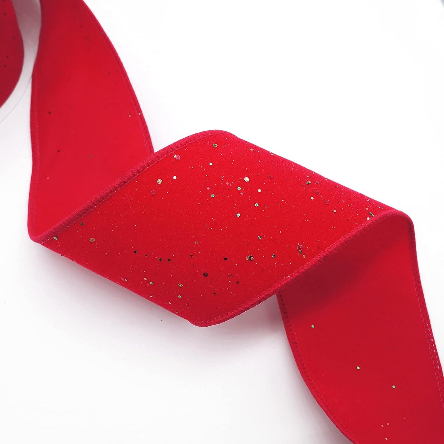 CT CRAFT LLC Red Velvet with Confetti Glitter Wired Ribbon 2.5 Inch x 10 Yards for Christmas Home Decor Tree Topper Bow Gift Wrapping DIY Crafts Wreath Garland - Crafty Corner