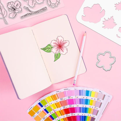 ORIGACH Realistic Peach Blossom Layering Stencils Set for Card Making, Flower Stencil Template Silicone Stamps and Die Sets for Scrapbooking DIY Crafting