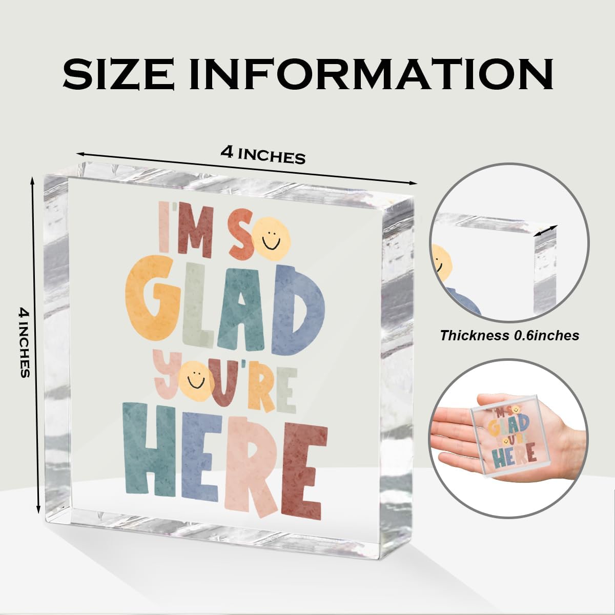 Positive Affirmation Desk Decor Acrylic Sign 4X4 Inch, Motivational Smile Face Desk Decorative Signs for Shelf Tabletop Cubicle Room Office, Welcome Gifts for Women Men Friends