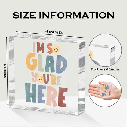 Positive Affirmation Desk Decor Acrylic Sign 4X4 Inch, Motivational Smile Face Desk Decorative Signs for Shelf Tabletop Cubicle Room Office, Welcome Gifts for Women Men Friends