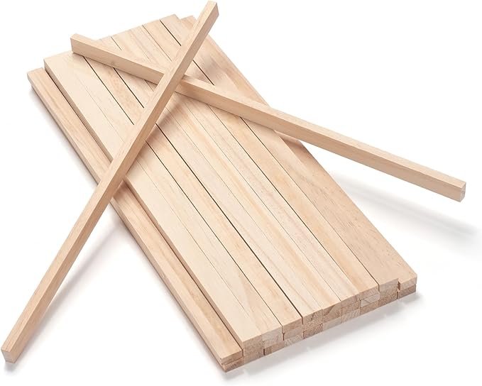 Wood Strips Slats Wooden Sticks for Crafts 1/4" × 1/2" × 12", 30 PCS Thin Wood Trim Planks Lumber Flat Boards Pieces Square Wooden Dowel Rods for Crafting, Woodworking, Model Making