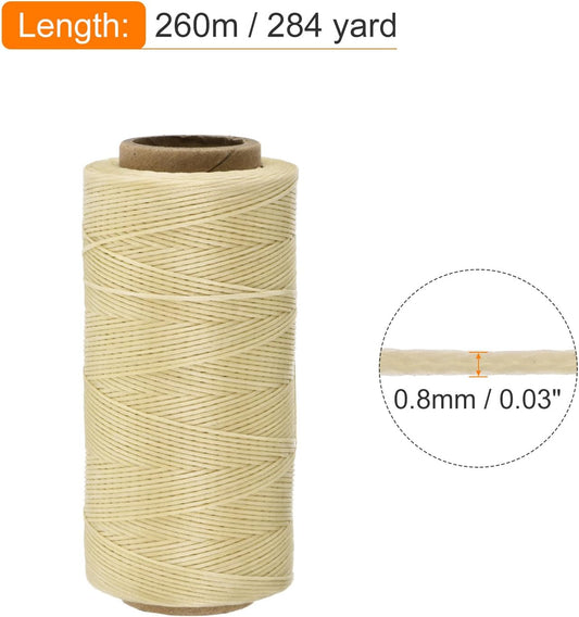 MECCANIXITY Waxed Thread,284 Yard 0.8mm 150D Flat Wax Thread Polyester Waxed String for Leather Sewing Hand Weaving Book Binding Home Decoration,Beige