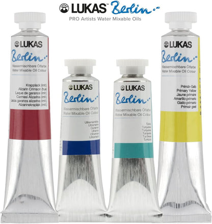 Lukas Water Mixable Oil Paint - Eco-Friendly, 37ml Grey, Black, White Set of 5, Solvent-Free Artist Oil Paint with Lightfast Pigments and Beeswax for Smooth Consistency, Water Soluble, Quick-Drying