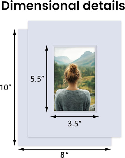 Falling in Art 5 Pack Acid Free 8x10'' White Picture Mats Board Show Kit for 4x6'' Photos, 4-Ply Beveled Pre-Cut Photo Mats with Backing Board for Frames, Artwork and Prints