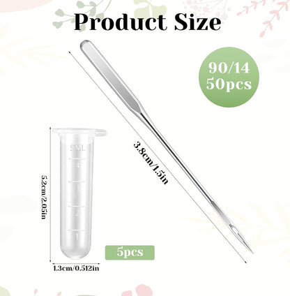 50 PCS Universal Sewing Machine Needles Size 90/14 Heavy Duty Regular Point Machine Needles Quilting Embroidery Machine Needle Compatible with Singer Brother Janome