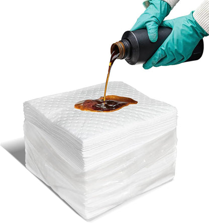 Smaafit Oil-Only Absorbent Pads 17.5" x 13.5" Heavyweight Oil Absorbing Mats, 50pcs White Oil Absorbent Mat Pads for Absorbing Protecting Home Garage Basement, 24oz/Pad