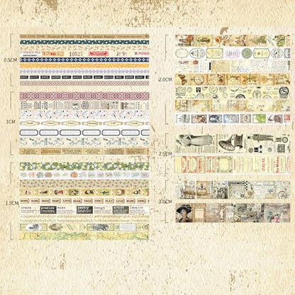 36 Rolls Vintage Washi Tape Pack Retro Arts Adhesive Tapes Wide Chronicle Decorative Masking Tape Sets for Craft (36 Count)