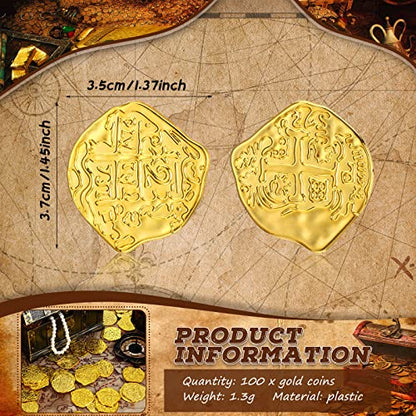 100 Pcs Gold Plastic Pirate Coins for Treasure Chest Party Favors (100 Count)