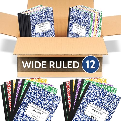 12 Pack EPI Wide Ruled Composition Notebook Assorted Marble Colors