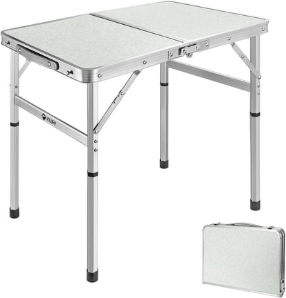 VILLEY Folding Camping Table, 2ft Small Portable Lightweight Outdoor Table with Aluminum Adjustable Legs for Travel Picnic Cooking Beach