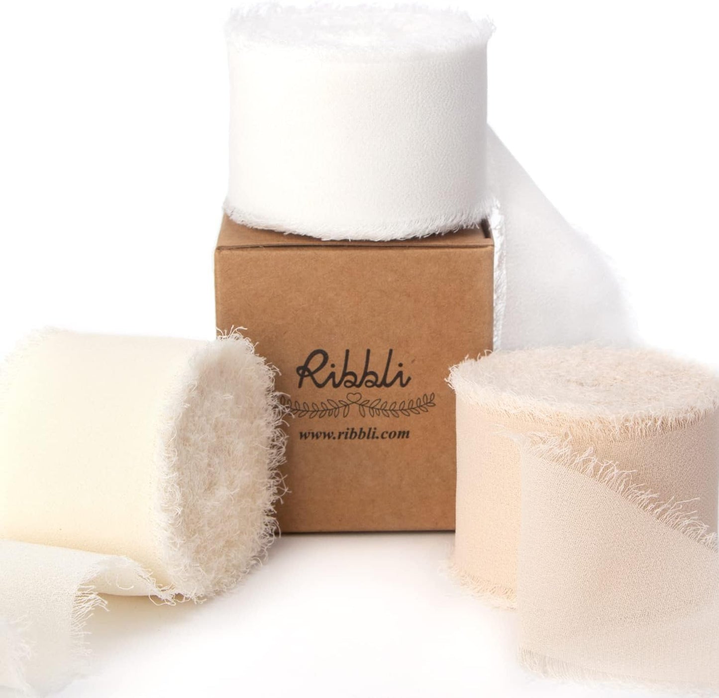 Ribbli Chiffon Ribbon - 1.5 inch x 30 Yard Handmade Silk, White/Ivory/Nude Fringe Chiffon for Wedding Invitations, Gift Wrapping, Bridal Bouquets, Flower Arrangement Decoration - Crafty Corner