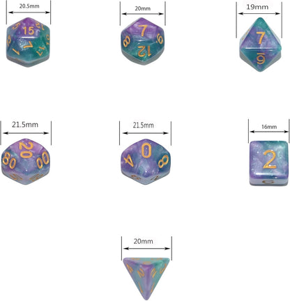 SmartDealsPro 6 x 7 Sets (42 pcs) Glitter Polyhedral Dice Sets with Pouches for DND RPG MTG Dungeon and Dragons Table Board Roll Playing Games D4 D8 D10 D12 D20 (6 Sets)