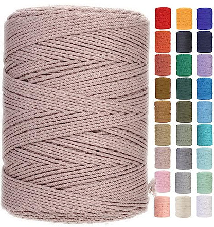 Macrame Cord 3mm x 546yards Natural Macrame Cotton Rope Colored Macrame Rope Soft Cotton Cord Macrame Supplies Craft Rope Macrame Yarn for Plant Hanger Wall Hanger Dreamcatcher