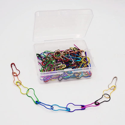 100 Pieces Safety Pins, Bulb Stitch Markers 10 Metalic Colors Assorted Metal Calabash Pins Pear Shape Knitting Pins for Crocheting Clothing Tag DIY Craft Project with Storage Box