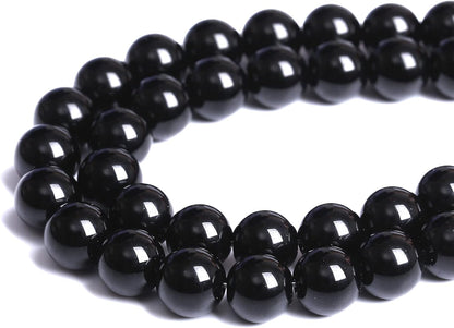 Natural Black Agates Onyx Stone Beads Smooth Round Loose Spacer Beads for Jewelry Making DIY Bracelets 12mm 34pcs 15"(Black Agate, 12mm)