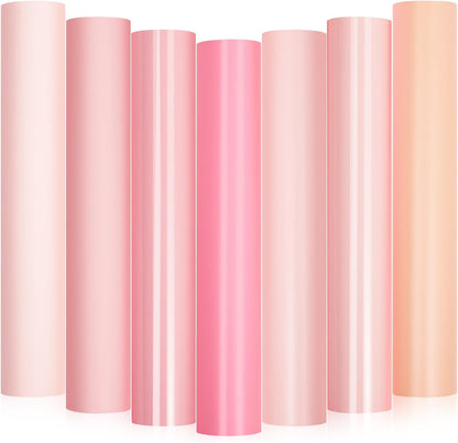 GIRAFVINYL Pink Permanent Vinyl - 12”x12” 7 Sheets Light Pink Vinyl Permanent Adhesive for Home and Car Decorations, Signs, Tumblers, Easy to Cut & Waterproof