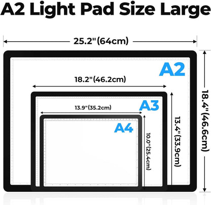 Heanolier A2(25.2" x 18.4") Artist tracing Light Box Copy Table,Large Magnetic Light pad with Physical Buttons & Adapter,3-Color,Dimmerable Bright Light Board for Diamond Painting,Drawing,Sketching