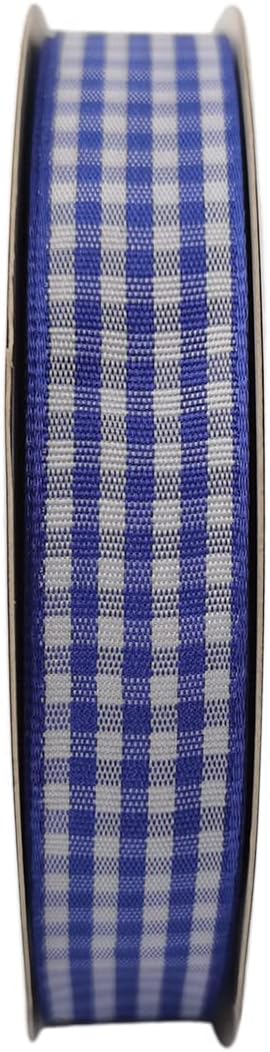 Blue and White Woven Edge Plaid Ribbon 100% Polyester Gingham Ribbon 25 Yards Each Roll (5/8", Blue) - Crafty Corner