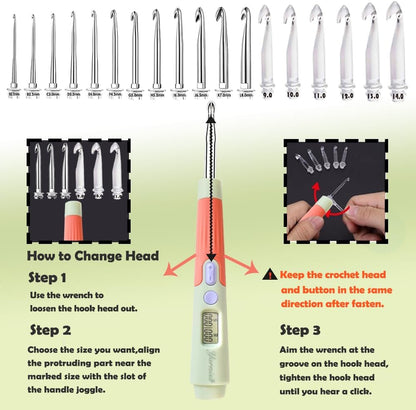 Yarniss Counting Crochet Hooks Set, 18 Size Light Up Crochet Hooks for Stitch & Row Counter 2.0mm-14.0mm