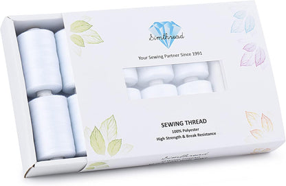 Simthread All Purpose Sewing Thread, 10 Spool White Series 1000 Yards Each Bobbin Polyester Thread for Sewing, Handy Polyester Sewing Threads for Sewing Machine - (White Series)