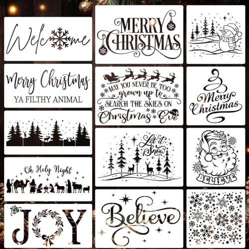 Christmas Stencils for Door Mats Christmas Stencils for Crafts Reusable (13 Count)