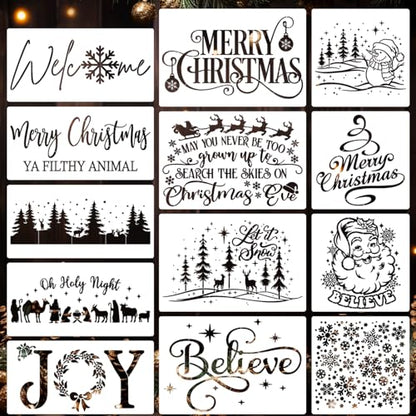 Christmas Stencils for Door Mats Christmas Stencils for Crafts Reusable (13 Count)