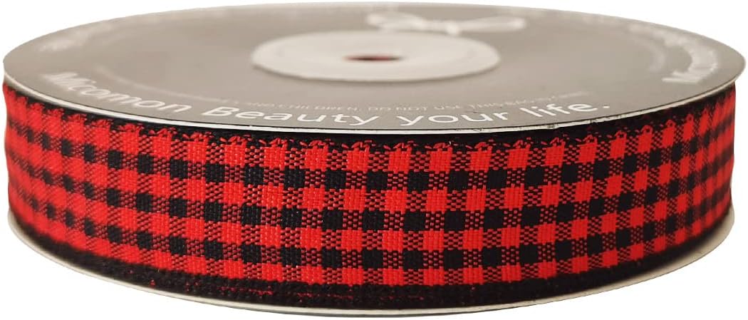 Red and Black Gingham Plaid Checked Ribbon 25 Yards Each Roll 100% Polyester (5/8",BlackRed) - Crafty Corner