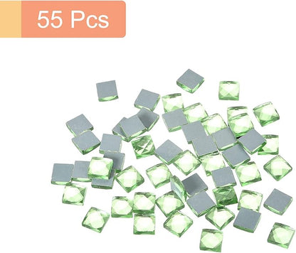 MECCANIXITY Mosaic Tiles 55 Pieces, 13 Faces Glitter Crystal 1 x 1cm for Crafts Bulk, Mosaic Art Kits Stained Glass Pieces for Handmade Jewelry Art DIY Material (Green)