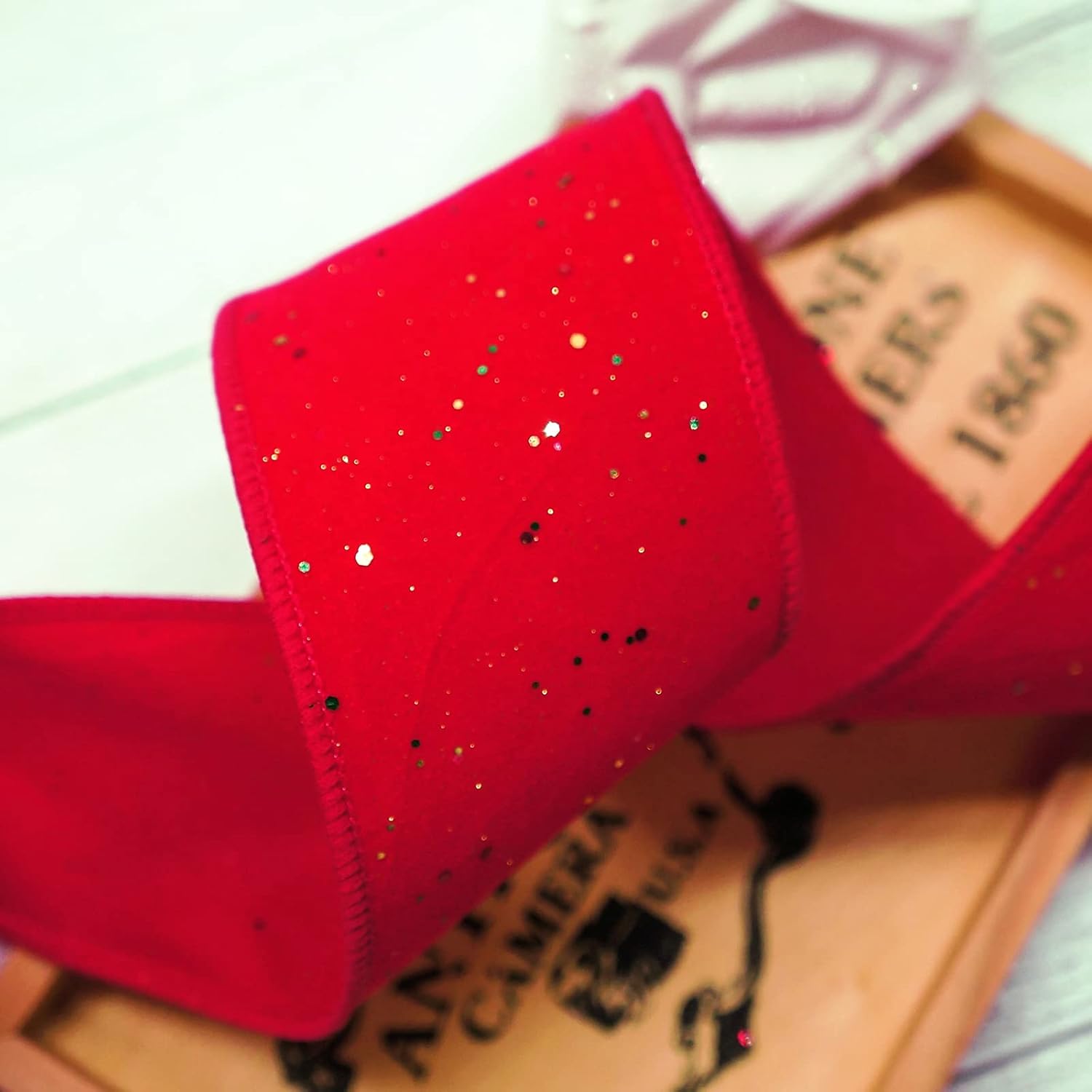 CT CRAFT LLC Red Velvet with Confetti Glitter Wired Ribbon 2.5 Inch x 10 Yards for Christmas Home Decor Tree Topper Bow Gift Wrapping DIY Crafts Wreath Garland - Crafty Corner