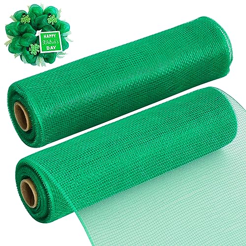 2 Rolls 10 Inch Green Decorative Mesh Ribbbon Rolls