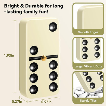 BATURU Double 6 Dominos Set for Adults with 28 Tiles, Durable Dominoes Game Set with 4 Racks and Carry Case, Fun Dominos for Kids, Family Games Night, Travel Games
