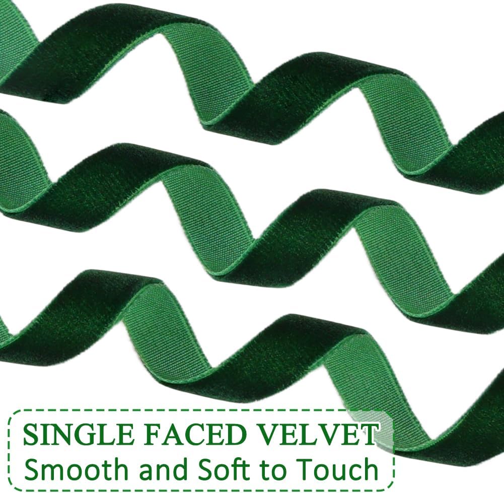Dark Green Velvet Ribbon, 0.39 Inch x 20 Yards Single Faced Green Ribbon for Gift Wrapping, Bow Making, Christmas Tree Decorations, Wreath Making and DIY Crafts (10 Yards Each Roll) - Crafty Corner