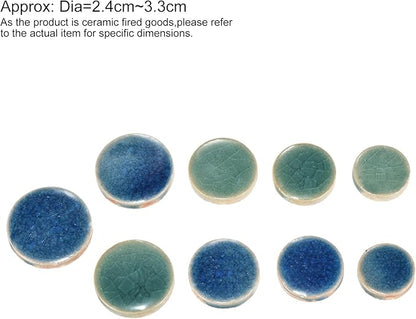 MECCANIXITY 200g Ceramic Mosaic Tiles for Crafts Bulk, Round Ice Crack Blue Green Ceramic Tiles for Mosaic Kits Garden Stepping Stone Cup Mat