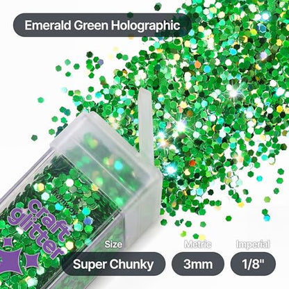 Craft Glitter Shaker Emerald Green Holographic 110g Super Chunky (3.8 Ounce)