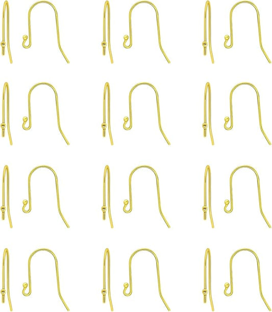 Sea of Ice 925 Gold flashed Sterling Silver Ear Wires Ball End French Earring Hooks for Drop Dangle Earrings Jewelry Making, DIY Jewelry Findings Parts 24 Pcs/ 12 Pairs