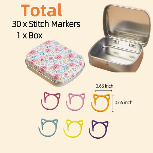Stitch Markers for Crocheting Cat Stitch Markers with Box Metal Spiral Stitch Markers for Knitting Crochet Stitch Markers Rings Knitting and Crochet Notions (30)