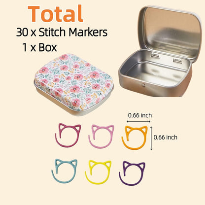 Stitch Markers for Crocheting Cat Stitch Markers with Box Metal Spiral Stitch Markers for Knitting Crochet Stitch Markers Rings Knitting and Crochet Notions (30)