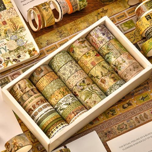 36 Rolls Vintage Washi Tape Pack Retro Arts Adhesive Tapes Wide Chronicle Decorative Masking Tape Sets for Craft (36 Count)