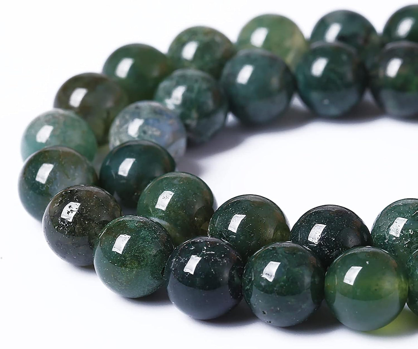45PCS 8mm Natural Green Moss Agate Beads Gemstone Round Loose Spacer Beads for Jewelry Making DIY Bracelet Necklace Earrings 15" Inch